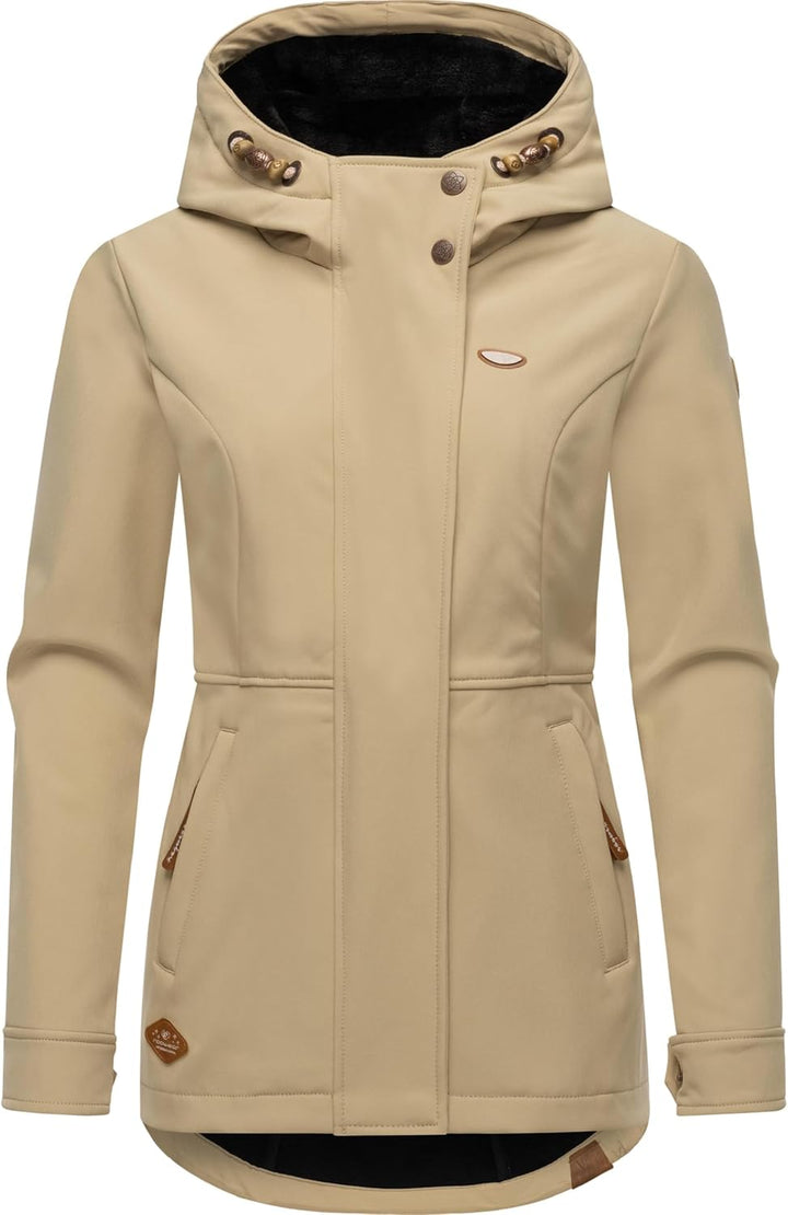 Ragwear Damen Sotfshelljacke atmungsaktive Übergangsjacke mit Teddyfleece-Kapuze Yba XS-6XL XXL Taup