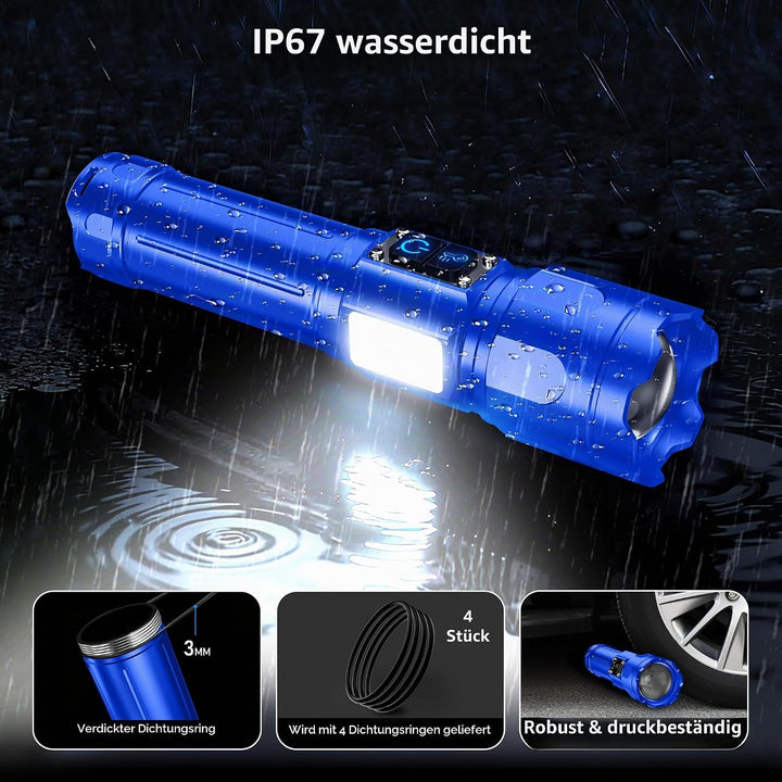 Blukar Taschenlampe LED 2 Farbtemperatur mit Hauptlicht &amp; Seitlich COB-Licht, Aufladbar Extrem Hell