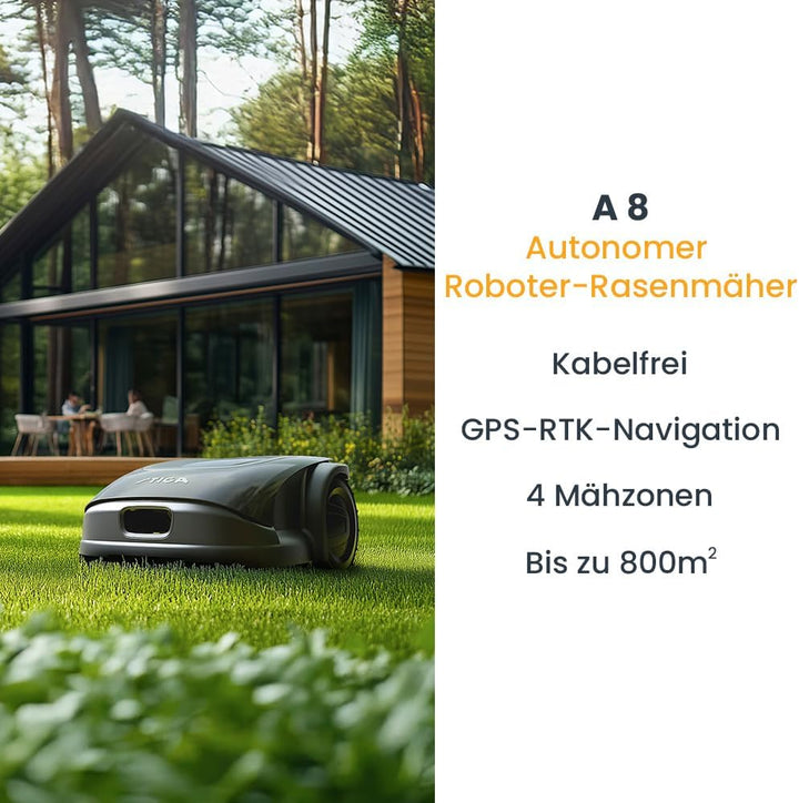 STIGA A 8 - Autonomer Mähroboter, kabellos, AGS & GPS-RTK Navigation, bis zu 800 m², App-gesteuert,