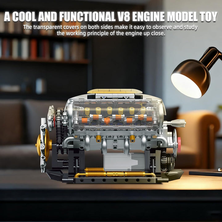 QLT QIAOLETONG Ideas V8-Motor-Bausatz für Erwachsene, Bauen Sie Ihr eigenes MOC-Mini-V8-Motor-Modell