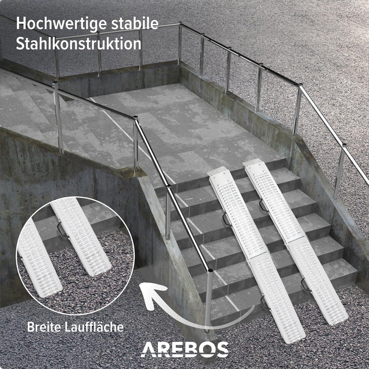 Arebos 2 x Auffahrrampe 400 kg | Laderampe faltbar | galvanisierter Stahl 180x22,5x4,5 cm | Verlader