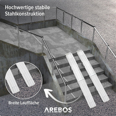 Arebos 2 x Auffahrrampe 400 kg | Laderampe faltbar | galvanisierter Stahl 180x22,5x4,5 cm | Verlader