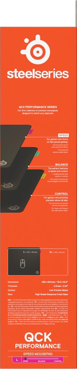 SteelSeries QcK L Performance Speed Gaming-Mauspad – Extradichte für sanftes Gleiten – Flache, abges