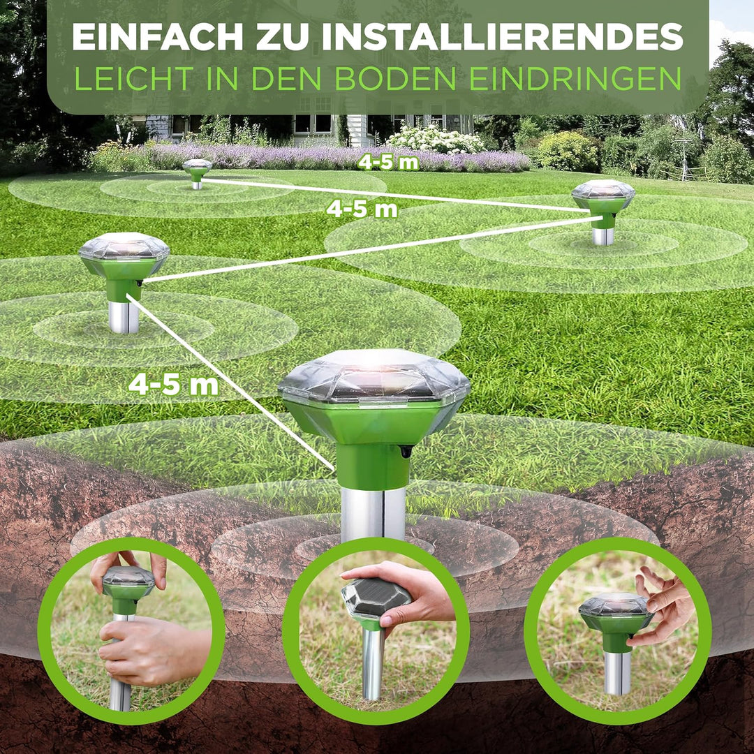ISOTRONIC Maulwurfabwehr zum Vertreiben von Maulwürfen, Wühlmäusen & Schlangen – Solar Maulwurfschre