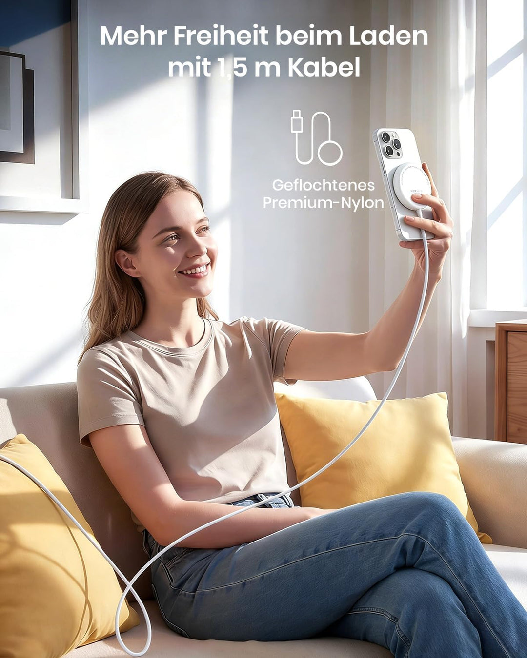 Qi2 25W Magnetisches kabelloses Ladegerät, 1,5 m Ladepad kompatibel mit Mag-Safe für iPhone 17e/Air/