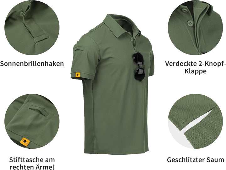 geeksport Poloshirt Herren Kurzarm Freizeit Sport Polo Golf Tshirts Männer Polohemd Grün L, Grün L
