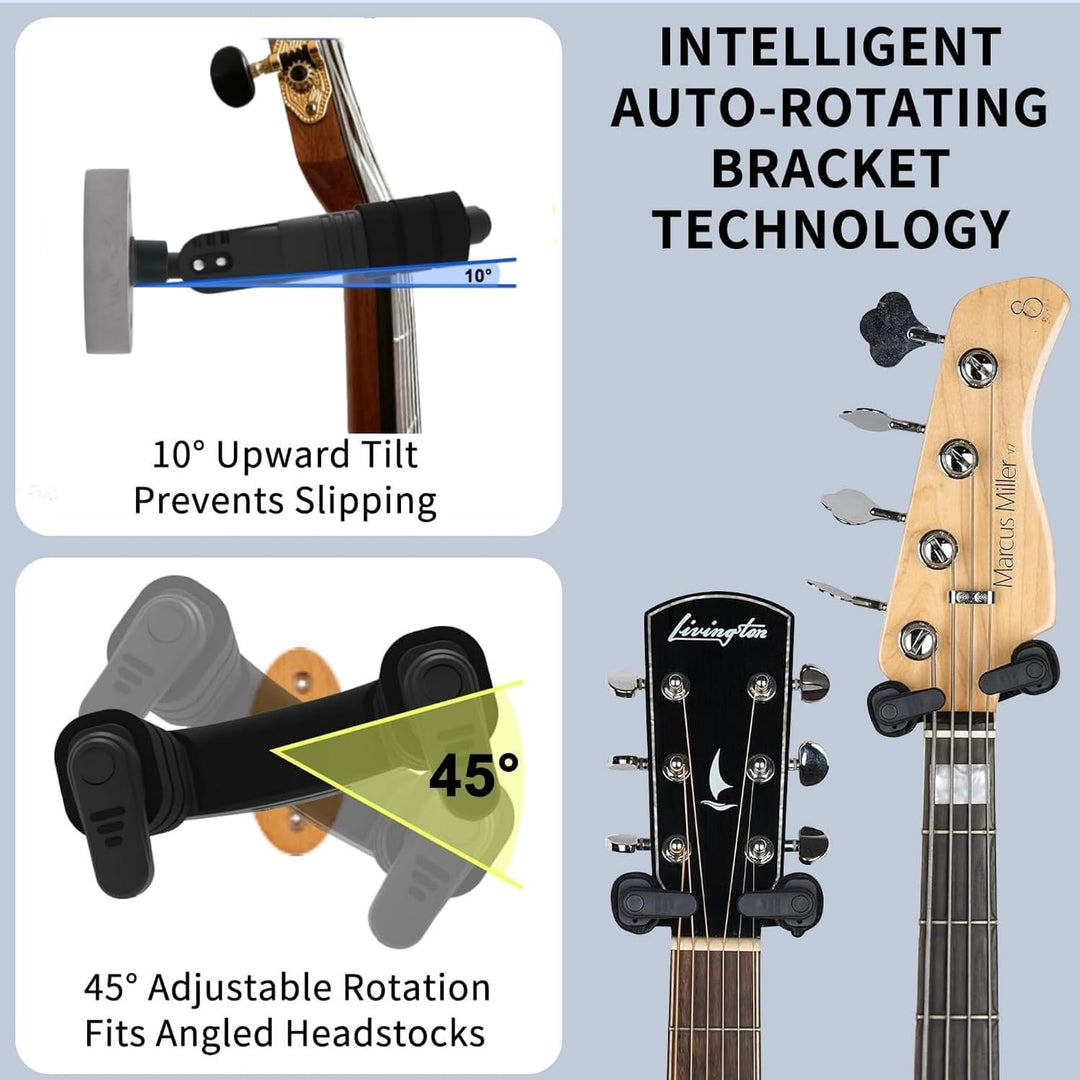 AH85 Gitarrenhalter für die Wand Holz mit Auto-Lock & Drehmechanismus | Universeller Wandhalter für