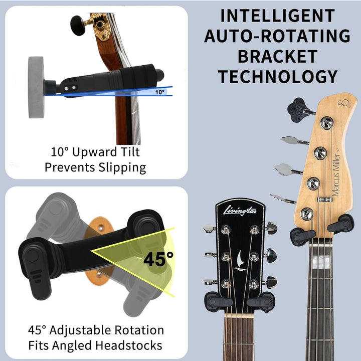 AH85 Gitarrenhalter für die Wand Holz mit Auto-Lock & Drehmechanismus | Universeller Wandhalter für
