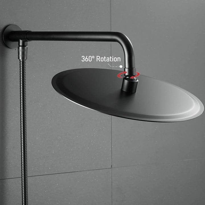Schwarz Matt Duschkopf Regendusche mit Brausearm und Duschschlauch, 25 cm 25 Cm, Schwarz, 25 Cm, Sch