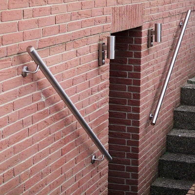 TIBU Handlauf Geländer Edelstahl Ø 42,4 mm - Länge 80 cm - Ende Bogen zur Wand und gewinkelte Halter