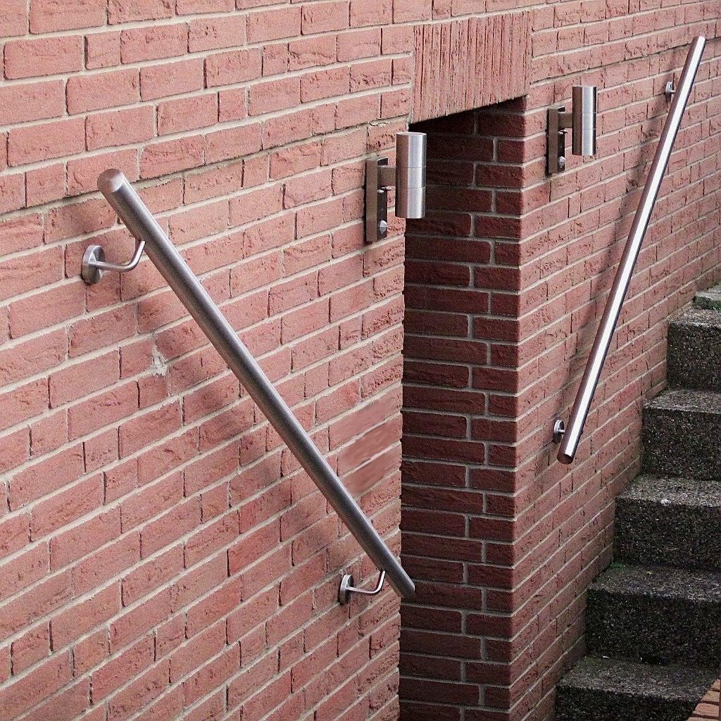 TIBU Handlauf Geländer Edelstahl Ø 42,4 mm - Länge 80 cm - Ende halbrunde Kappe und gewinkelte Halte