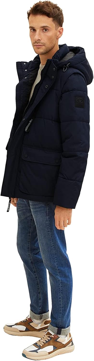 TOM TAILOR Herren puffer jacket with hood S 10668 - Sky Captain Blue, S 10668 - Sky Captain Blue