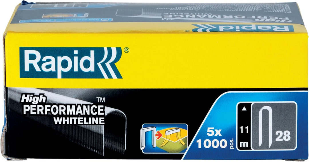 Rapid Tackerklammern Typ 28, 11mm Klammern, weiss, 5x1.000 Stk. Grosspackung, mit runden Rücken für