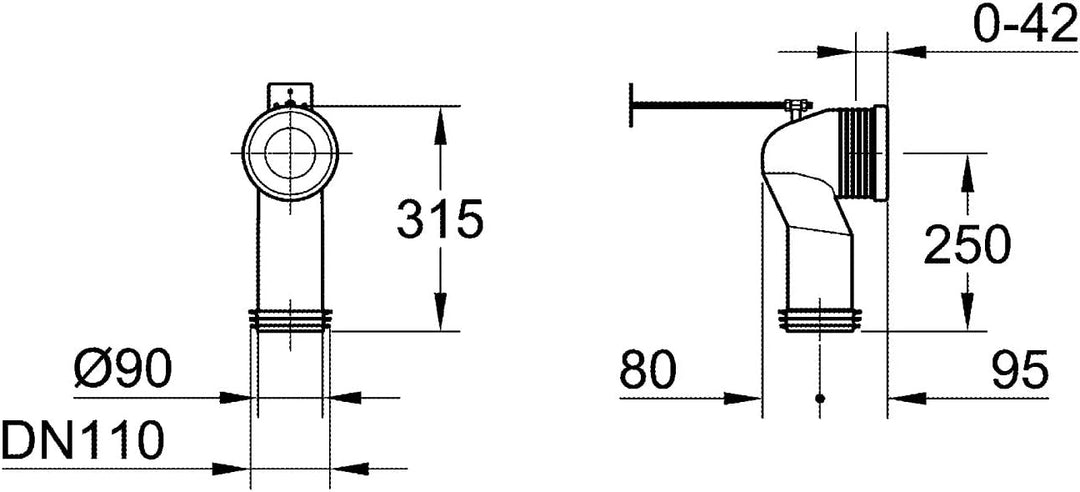 GROHE WC-Ablaufbogen (Länge einstellbar, 93,5 bis 137 mm, Herstellergarantie: 5 Jahre), 39457000