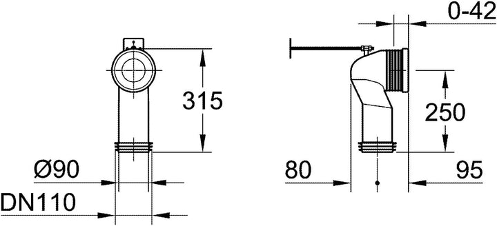 GROHE WC-Ablaufbogen (Länge einstellbar, 93,5 bis 137 mm, Herstellergarantie: 5 Jahre), 39457000