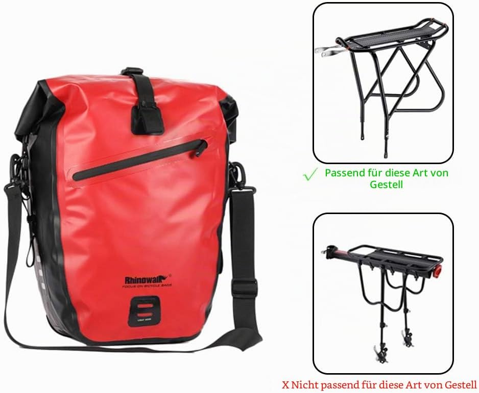 Rhinowalk 25L Fahrradtasche Wasserdicht Gepäckträgertasche Fahrrad Laptop Gepäckträger Seitentaschen