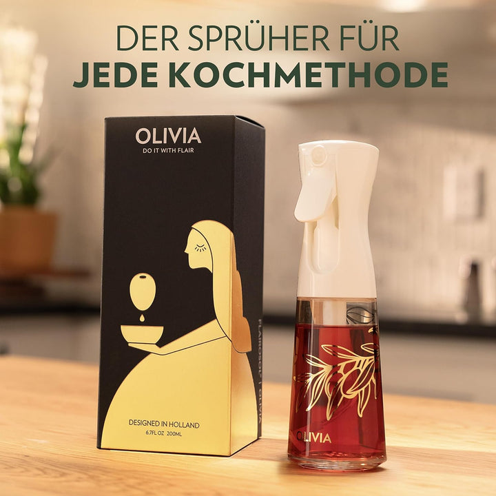 FLAIROSOL OLIVIA 200ml Glas-Ölsprüher - Kontinuierliche Ölsprühtechnik mit Portionskontrolle - Viels