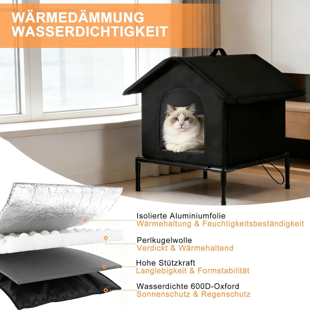 Katzenhaus Outdoor mit Erhöhten Design, Katzenhöhle für Draussen, Katzenhaus Für Draussen Wasserdich