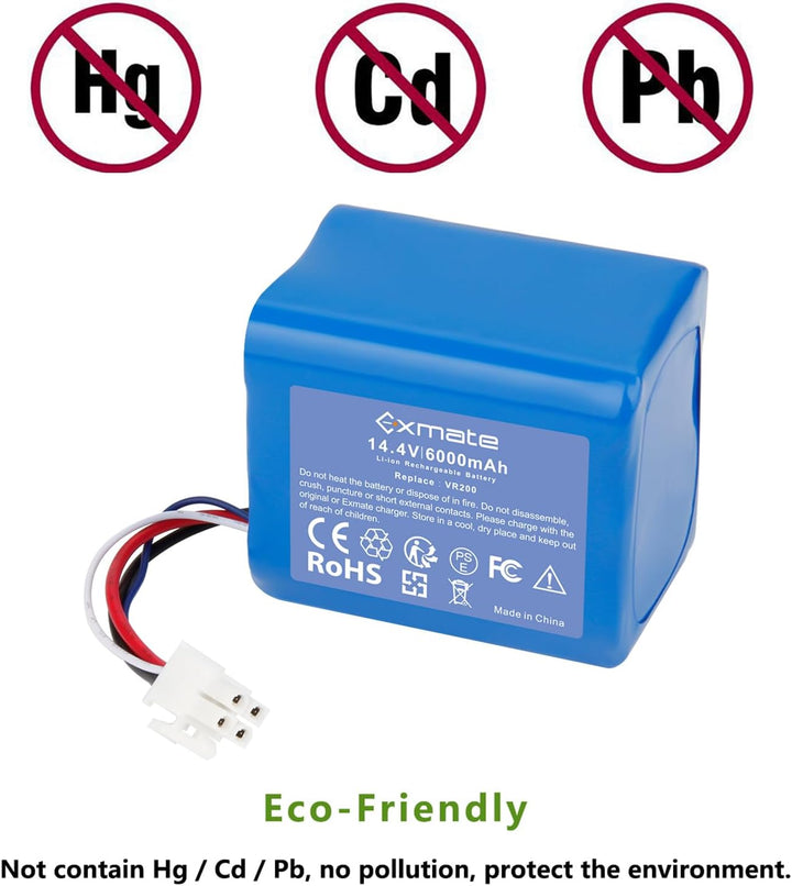 Exmate 14,4V 6000mAh Li-Ion Ersatzbatterien für Vorwerk Kobold VR200 Staubsauger Home Cleaner Heimro