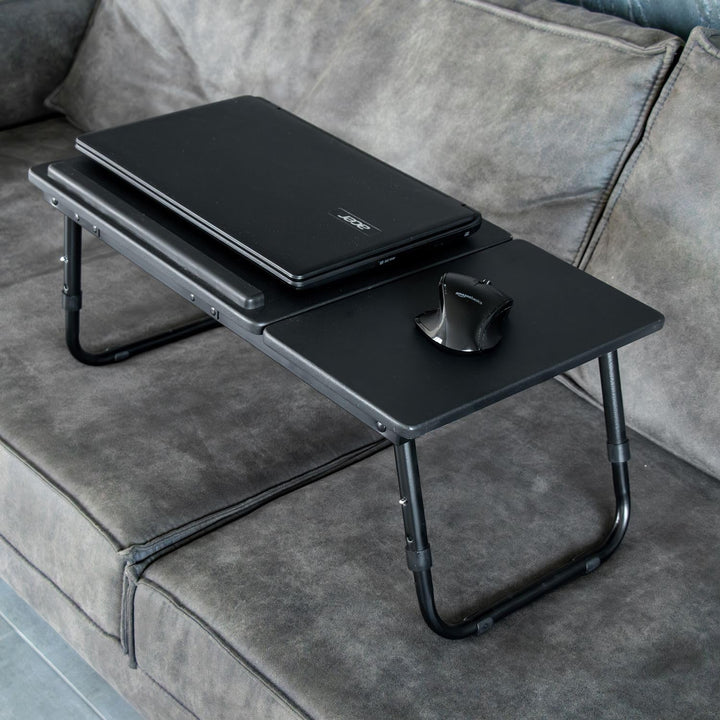 Laptoptisch ausklappbarer höhenverstellbarer in Schwarz - 60 x 35 x 24.5 cm - Lesetisch Frühstücksbr