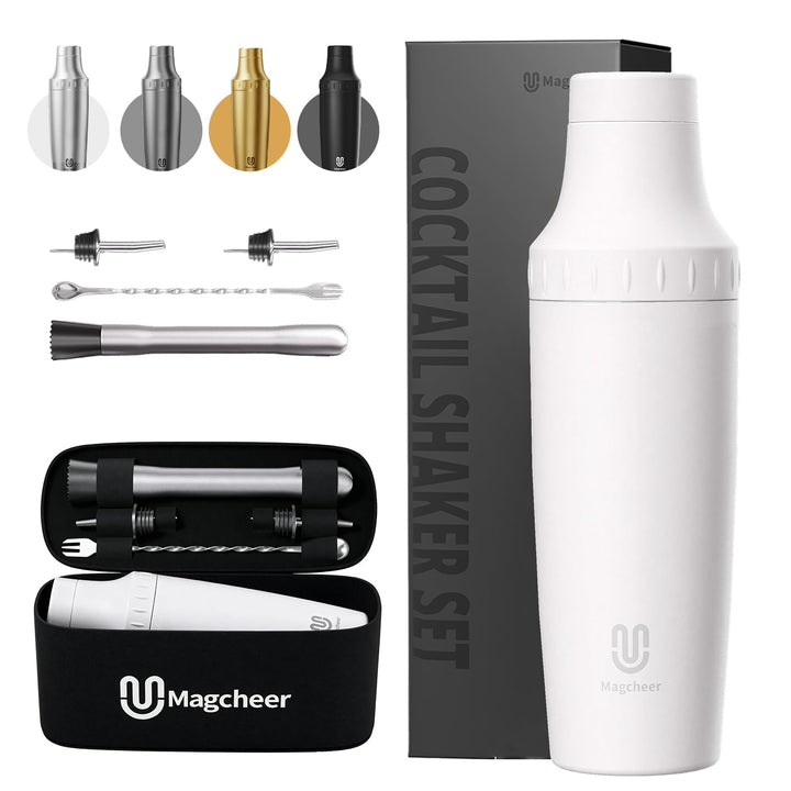 Cocktail Shaker Set mit Integrierter Massskala 900ml Premium Edelstahl Frostsicherer Doppelwand-Bark
