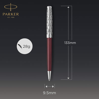PARKER Sonnet Kugelschreiber | Premium Metal & Red Satinierung mit Chromverkleidung | Medium Spitze