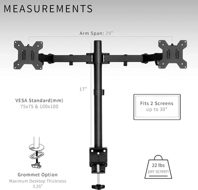 VIVO Dual LCD Monitor Desk Mount Stand Heavy Duty Fully Adjustable fits 2 /Two Screens up to 27" Sch