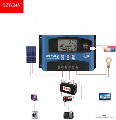 Controlador de Carga, 60 A mit Doble Usb-12 V / 24 V, LCD-Controlador Intensiv-Panel Solar Autobatte