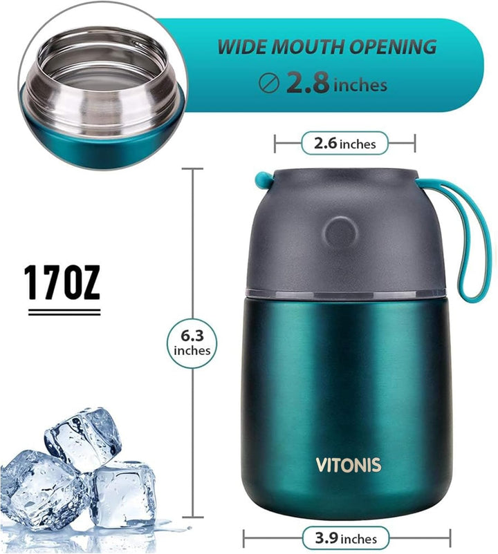VITONIS Thermobehälter für Essen 500ml Edelstahl Isolierbehälter Gefäss für warme Speissen, Essen, S
