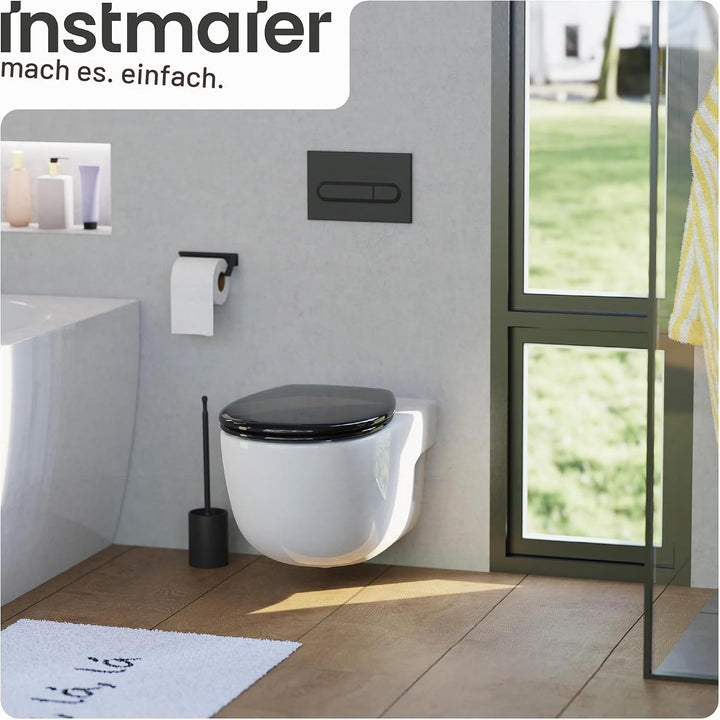 instmaier Toilettendeckel mit Absenkautomatik schwarz | Made in Germany | ovale Form | Toilettensitz