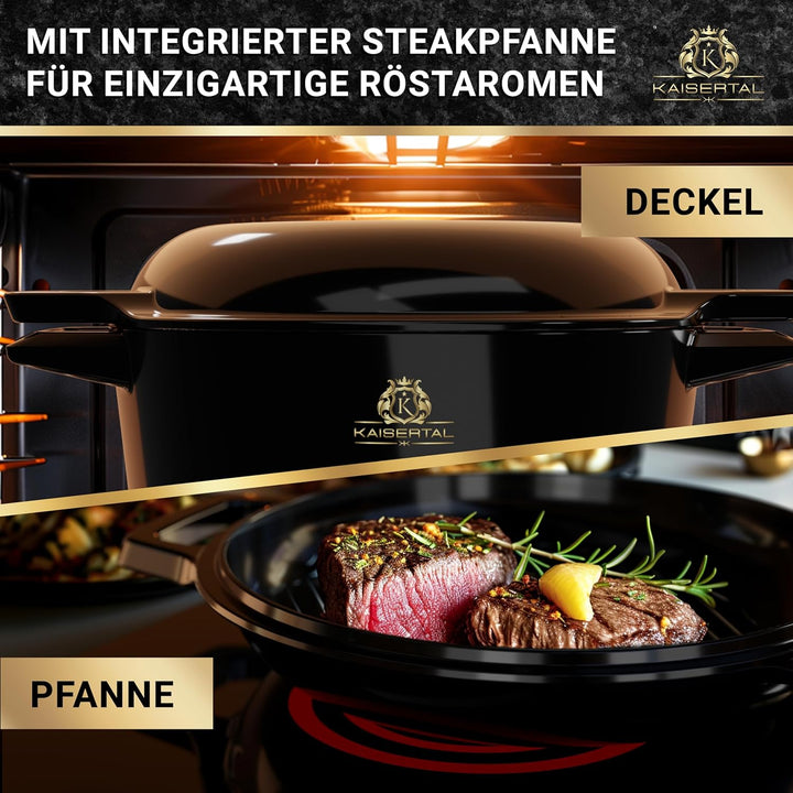 KAISERTAL Gusseisen Topf - 26cm Emaillierter Schmortopf mit Deckel 4,8L & Gusspfanne 1,8L – Gusseise
