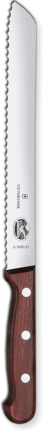 Victorinox, Wood, Profi Brotmesser Wellenschliff, Extra Scharfe Klinge, 21 cm, Edler Holzgriff, Rost