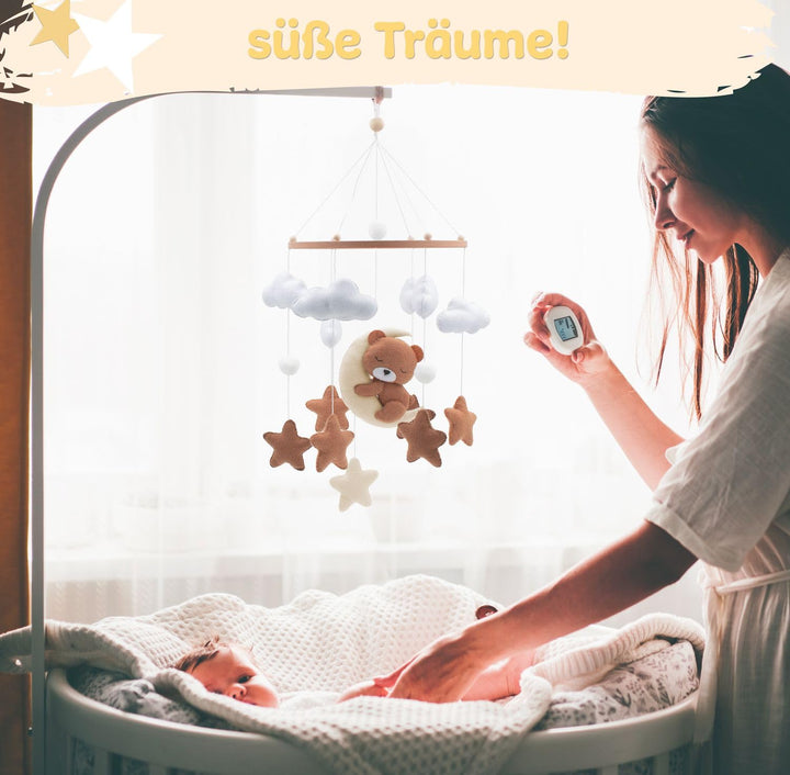 Baby mobile schlummernder Bär – Baby Mobiles mit Holzring und süssen Tierchen – Perfektes Mobile für