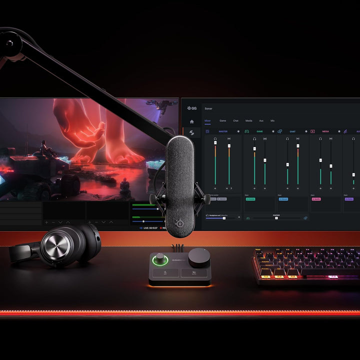 SteelSeries Alias Pro Kit – XLR-Mikrofon + Stream-Mixer – 3 Mal grössere Kapsel fürs Gaming, Streami