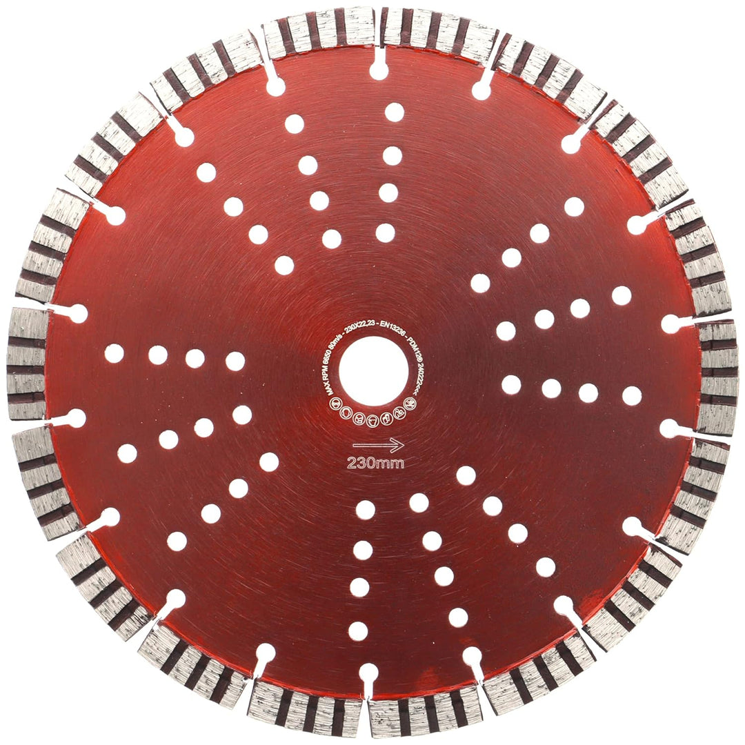 PRODIAMANT Turbo Diamant-Trennscheibe 230mm x 22,23 mm Segmenthöhe 12mm für Beton Naturstein Ziegel