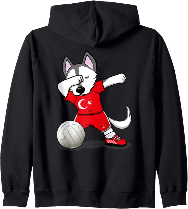 Dabbing Husky Hund Türkei Volleyball Türkische Flagge Sport Kapuzenjacke