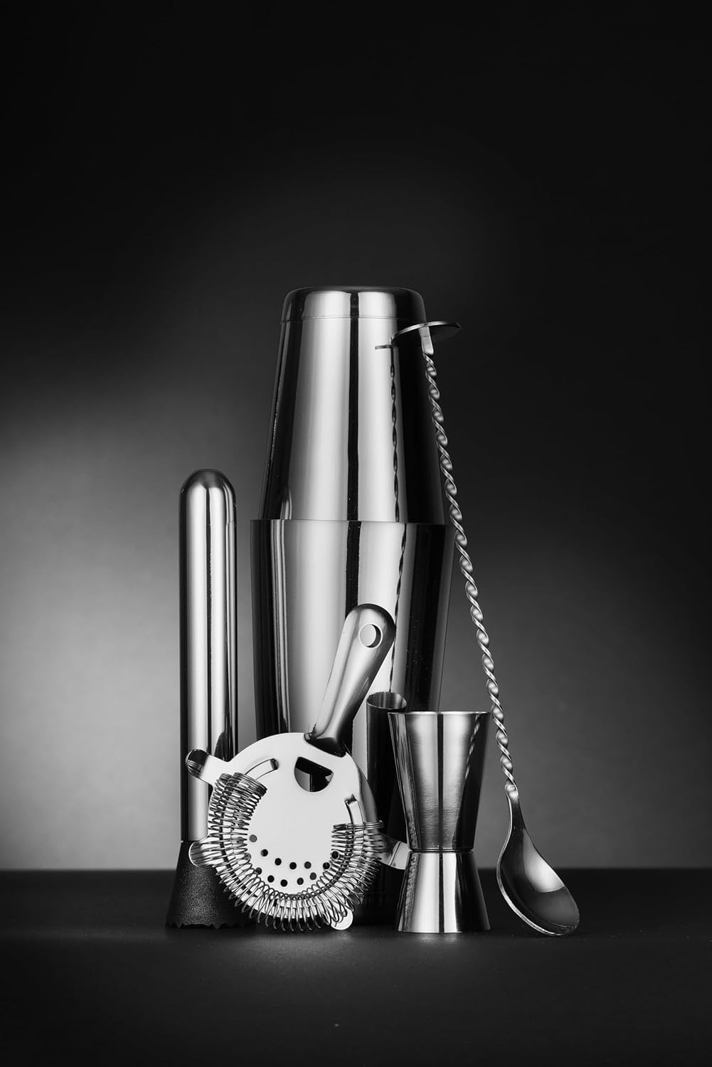 HENDI Cocktail Set, BarUp, 5-teilig: Boston Cocktail Shaker 500/800ml, Hawthorne Cocktailsieb, Stöss