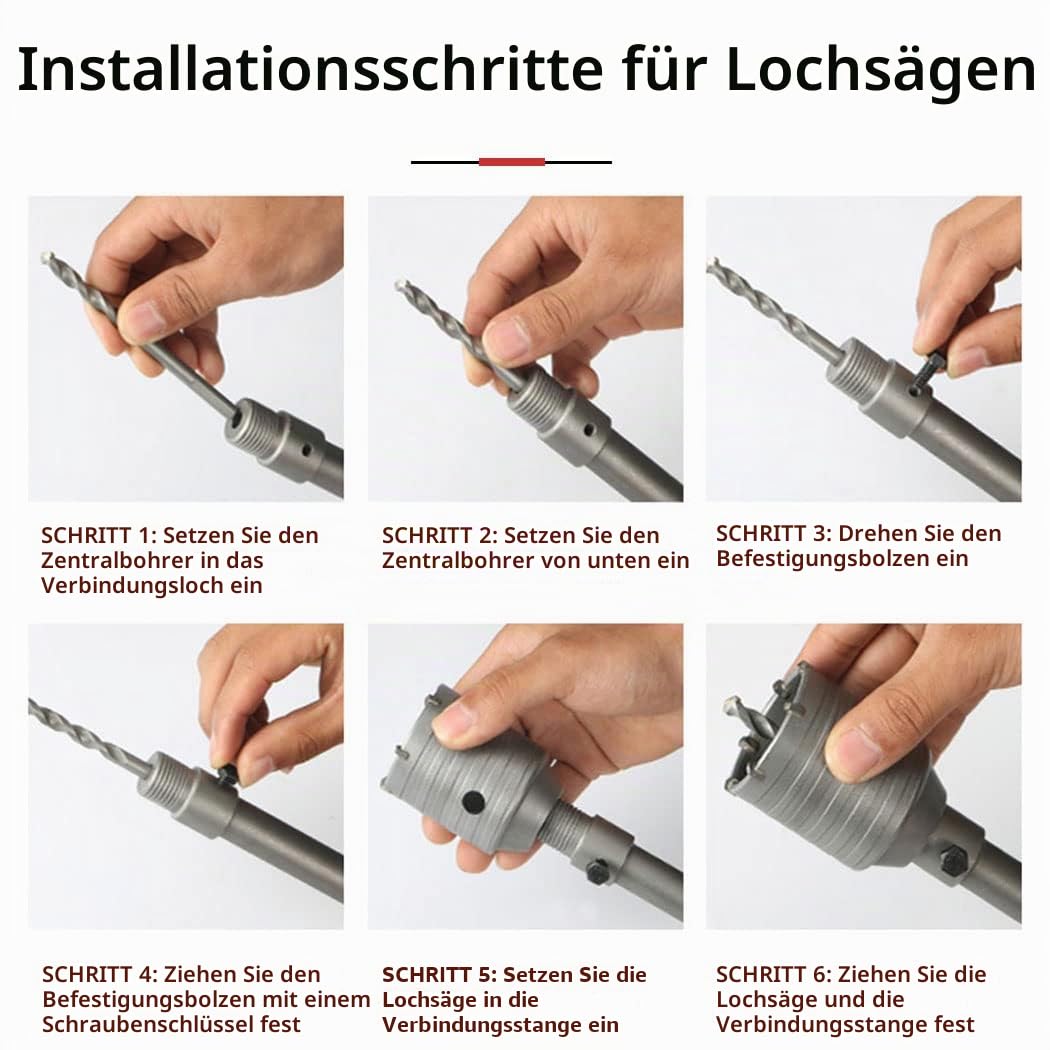 Betonbohrer-Set, 30mm, 40mm, 50mm Lochsäge, SDS-Bohrer und 350mm Adapter, Hartmetall-Hohlbohrer für