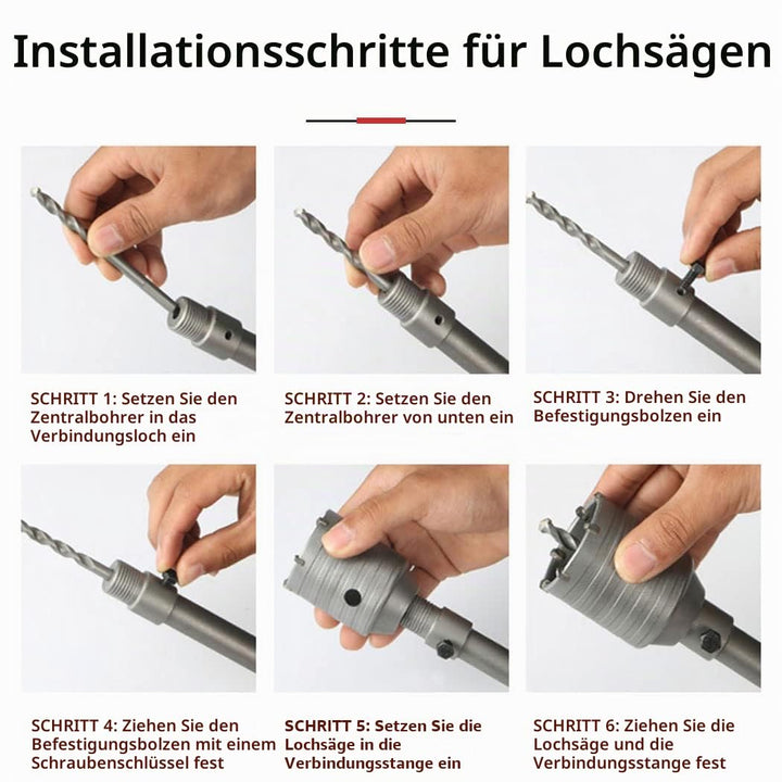 Betonbohrer-Set, 30mm, 40mm, 50mm Lochsäge, SDS-Bohrer und 350mm Adapter, Hartmetall-Hohlbohrer für