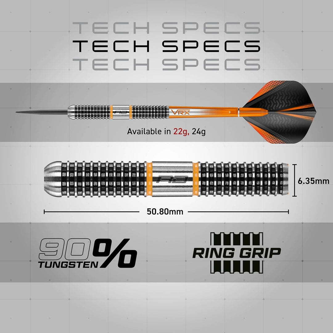 RED DRAGON Amberjack Series Steel Profi Dartpfeile Steeldarts Set mit Flights und Schäfte 22.0 Gramm