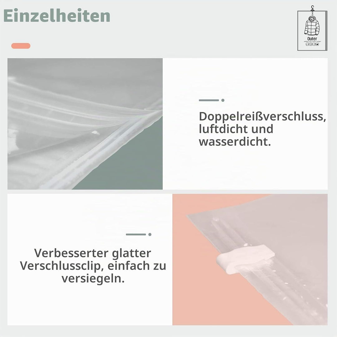6 Stück Hängende Vakuumbeutel für Kleidung – 3x 67x90 cm + 3x 67x110 cm – Extra Dickes PA+PE Materia