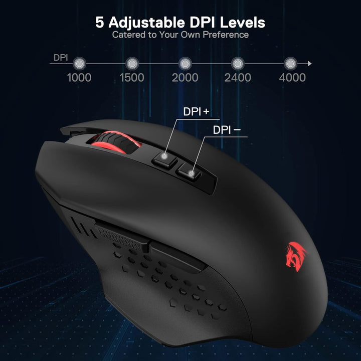 Redragon M656 Gainer Kabellose Gaming Maus, 4000 DPI, 2.4Ghz Gamer Maus, Wiederaufladbare Gaming-Mau
