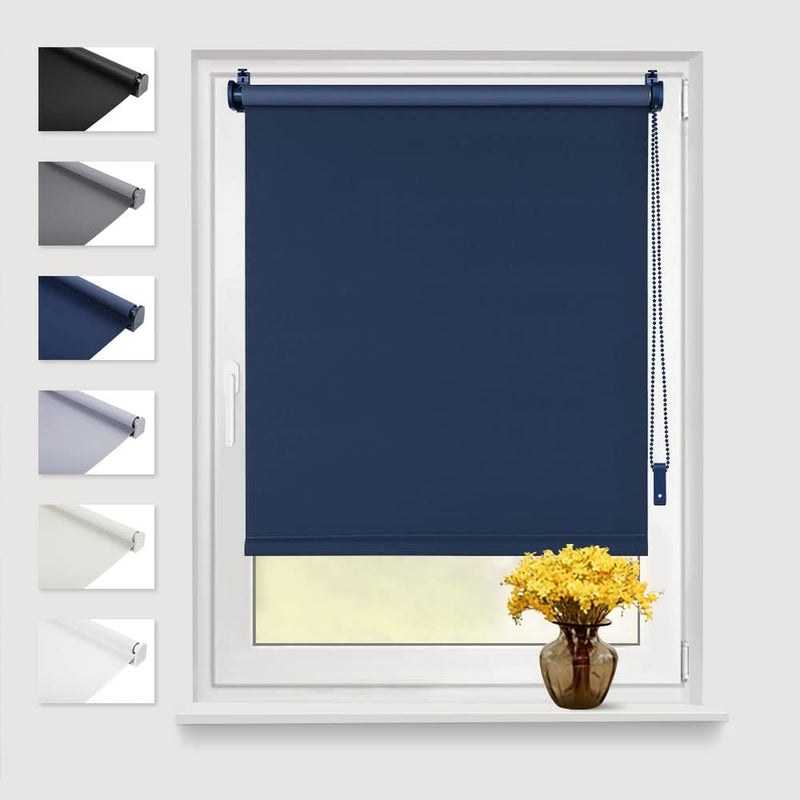 Eurohome Verdunkelungsrollo Thermo Rollo 100x210cm (Stoffbreite 96 cm) Dunkelblau Klemmfix ohne Bohr