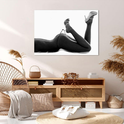 Bilder auf Leinwand 100x70cm Leinwandbild mit Rahmen Frau Akt Pose Gross Wanddeko Bild Schlafzimmer