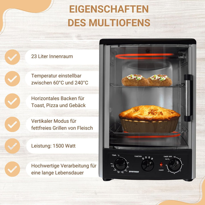 Syntrox Germany Backofen + Dönergrill Lugo 2 in 1, Heizofen, Gyrosgrill, Hähnchengrill, Drehspiess (