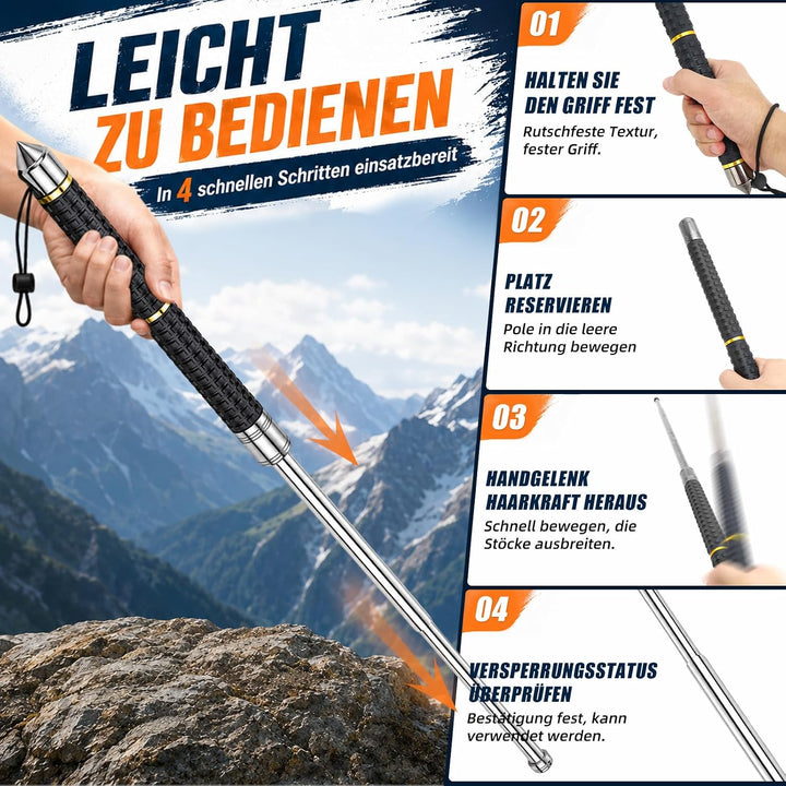 Teleskop-Einsatzstab & Faltbarer Wanderstock mit Gürteltasche Multifunktionaler Wanderstab 36-100cm