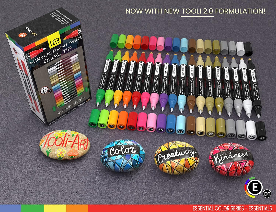 TOOLI-ART Acrylfarben-Marker-Set Essential Color Series für Felsmalerei, Leinwand, Tassen, Kunststof
