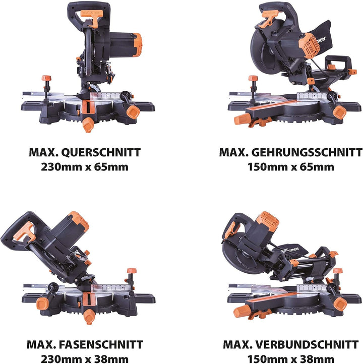 Evolution Power Tools - R210SMS+ Mehrzweck-Gleit-Gehrungssäge mit Plus Pack, 210 mm (230 V) R210-SMS