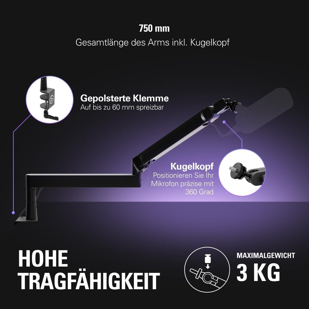 Elgato Wave Mic Arm Pro – 360° drehbarer Mikrofonarm mit niedrigem Profil und Gasfeder, kompatibel M