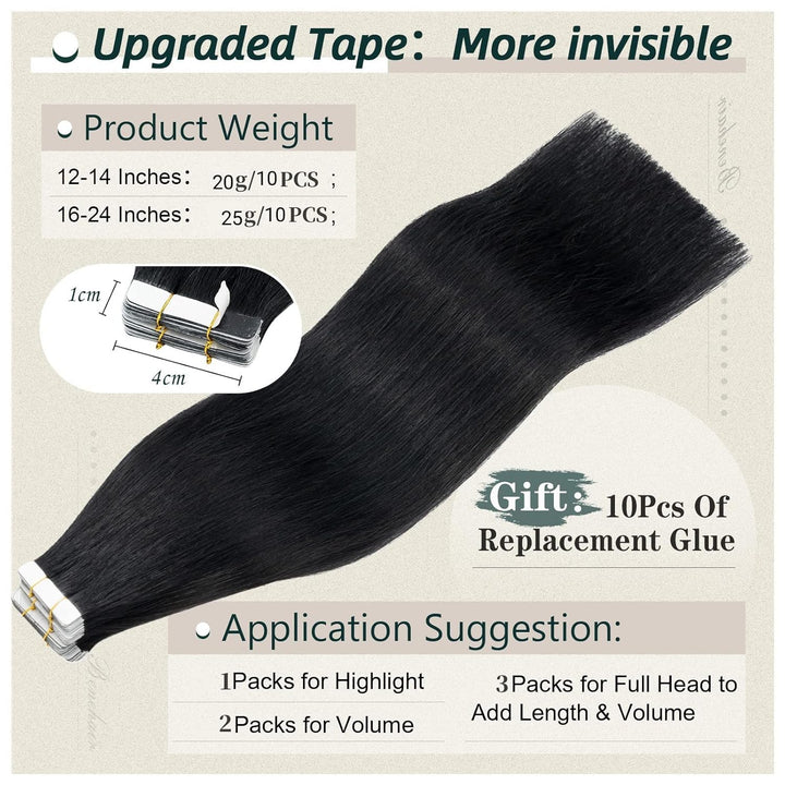 Benehair Tape in Extensions Echthaar, 45 CM Tape in Haarverlängerungen, Invisible Tape in Hair Exten